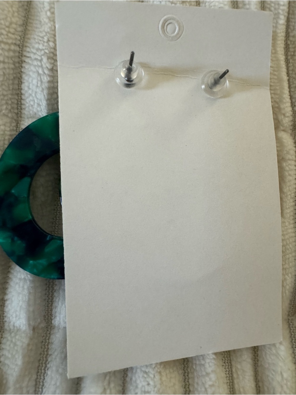 Fashion Jewelry Dark Green & Teal Marbled Hoop Drop Earrings - Picture 4 of 4